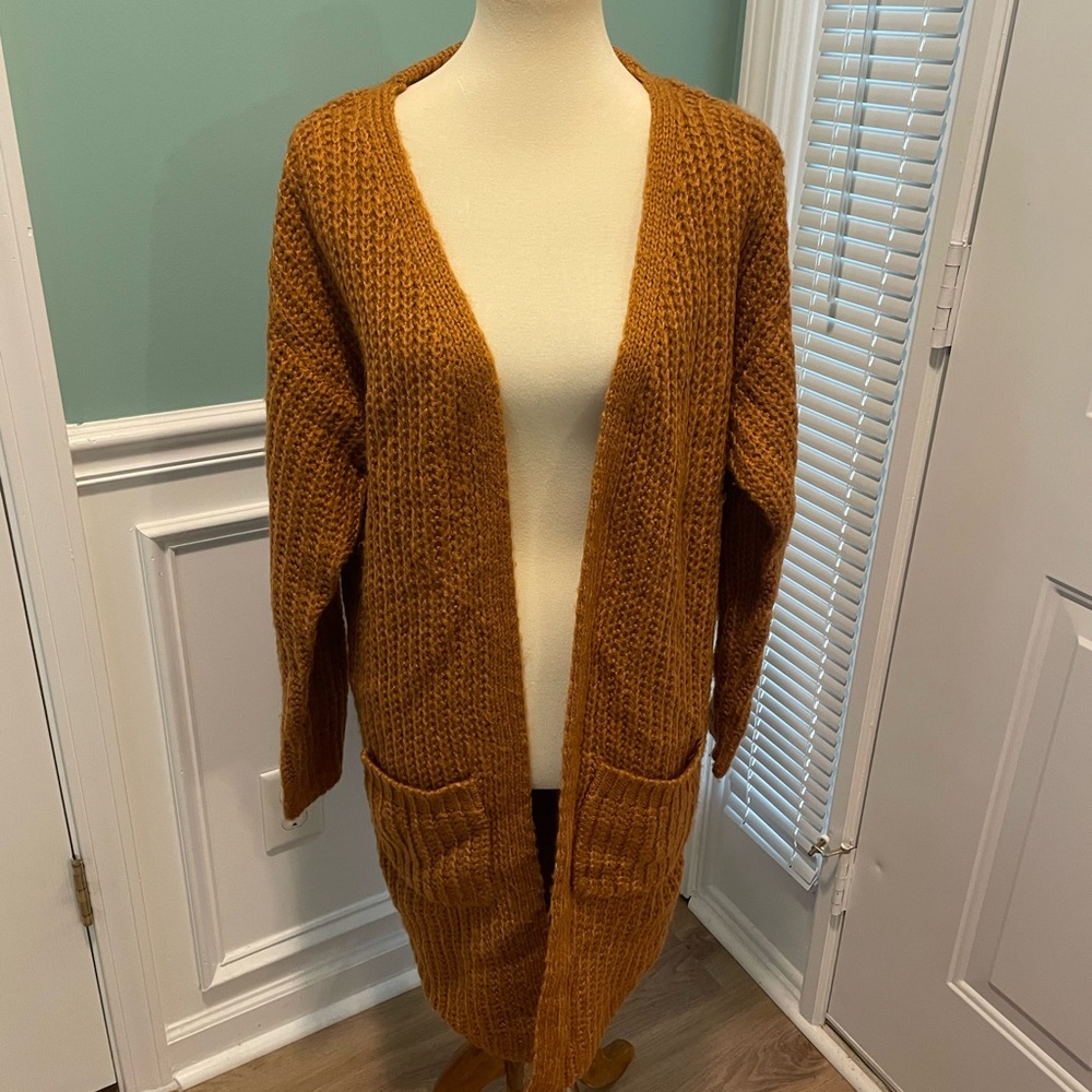 Women’s Long Sleeve Burnt Orange Cardigan W/ Pockets K By Kinnucans M